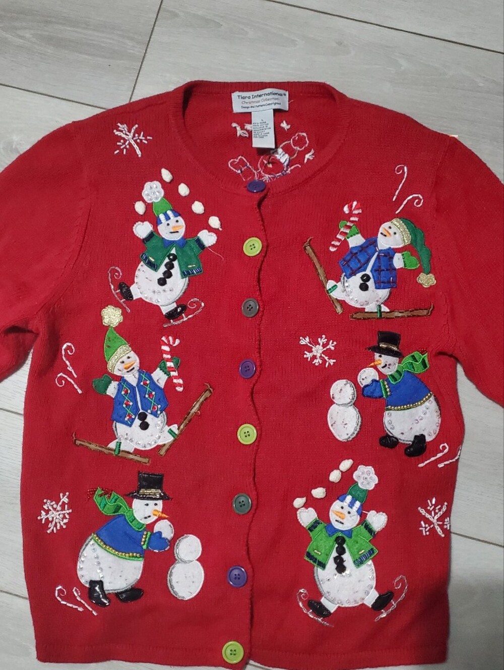 Vintage Tiara International Christmas Cardigan Sz L Festive Cottagecore Holiday